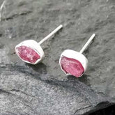 Rustic Ruby Silver Stud Earrings
